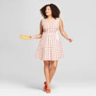 Women's Plus Size Gingham Embroidered Dress - A New Day Red/white 24w,