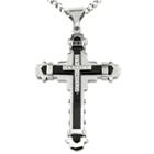 Crucible Men's Cubic Zirconia Two-tone Stainless Steel Multi-layer Cross Necklace, Black/silver