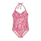 Maternity Printed Front-tie With Peephole One Piece Swimsuit - Isabel Maternity By Ingrid & Isabel Red