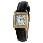 Peugeot Watches Women's Peugeot Petite Square Crystal Accented Leather Strap Watch-gold/black