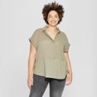 Women's Plus Size Short Sleeve Knit Camp Shirt - Universal Thread Olive (green) X