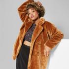 Women's Plus Size Faux Fur Button Front Pea Coat - Wild Fable Camel