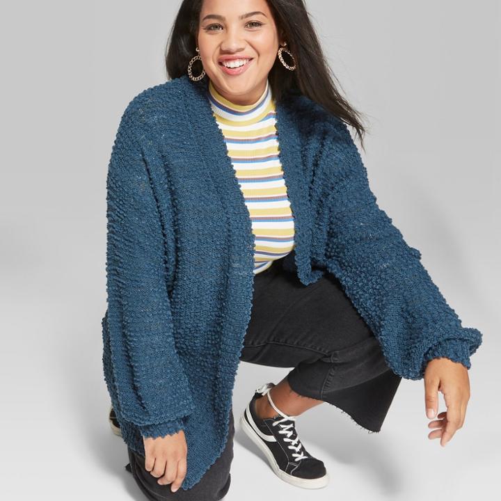 Women's Plus Size Popcorn Open Cardigan - Wild Fable Blue