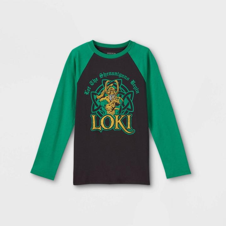 Kids' Marvel Loki Long Sleeve Graphic T-shirt - Green/black