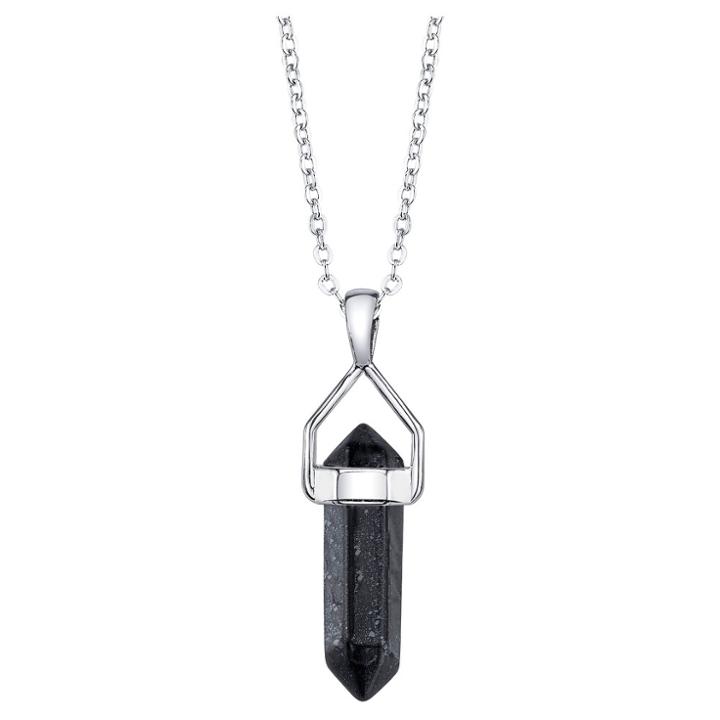Distributed By Target Women's Silver Plated Tiger Eye Genuine Stone Necklace - Silver (18), Black Onyx
