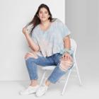 Women's Plus Size Short Sleeve V-neck Peplum Cropped T-shirt - Wild Fable Blue Tie-dye