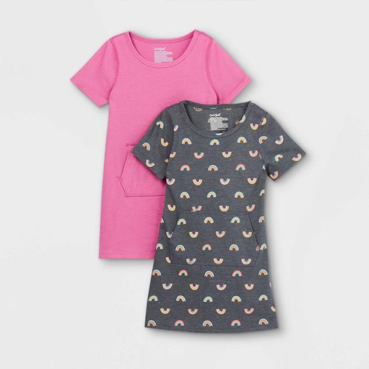 Toddler Girls' Adaptive Abdominal Access 2pk Knit Short Sleeve Dress - Cat & Jack Purple/charcoal Gray
