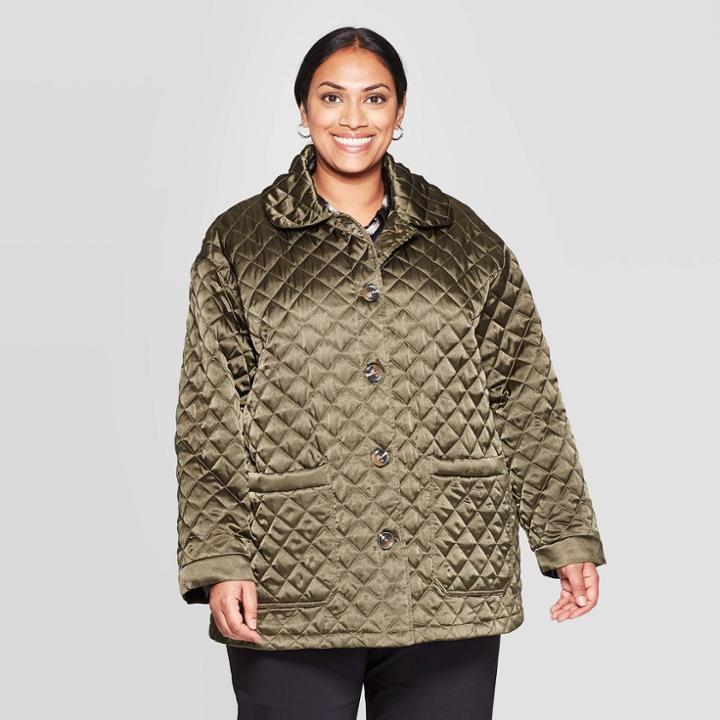 Women's Plus Size Long Sleeve Quilted Satin Jacket - Who What Wear Green 1x, Women's,