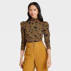 Women's Printed Puff Long Sleeve Knit Top - Who What Wear Brown
