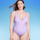 Women's Plus Size V-neck Over The Shoulder High Leg One Piece Swimsuit - Kona Sol Amethyst