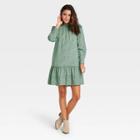 Women's Floral Print Puff Long Sleeve Ruffle Dress - Universal Thread Green