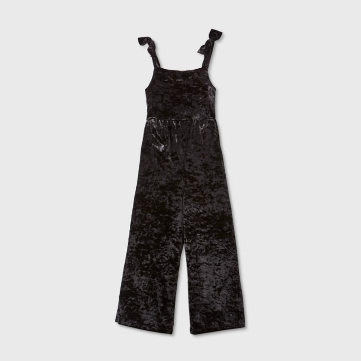 Girls' Sleeveless Crushed Velour Jumpsuit - Cat & Jack Black
