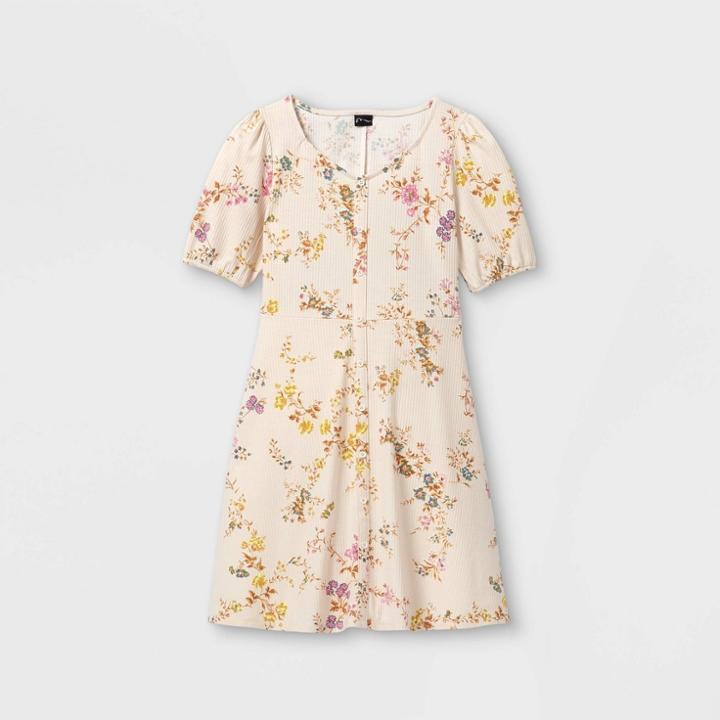 Girls' Button-front Short Sleeve Knit Dress - Art Class White