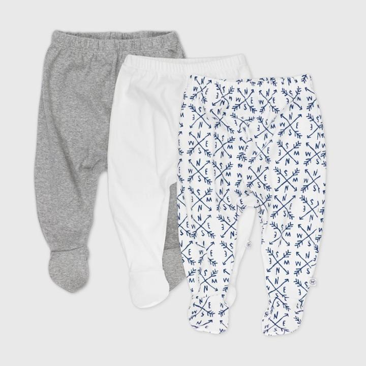 Honest Baby Baby Boys' 3pk Compass Organic Cotton Footed Harem Pants - Navy Newborn, Blue