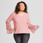 Women's Plus Size Crochet Long Sleeve Sweatshirt - Ava & Viv Coral (pink)