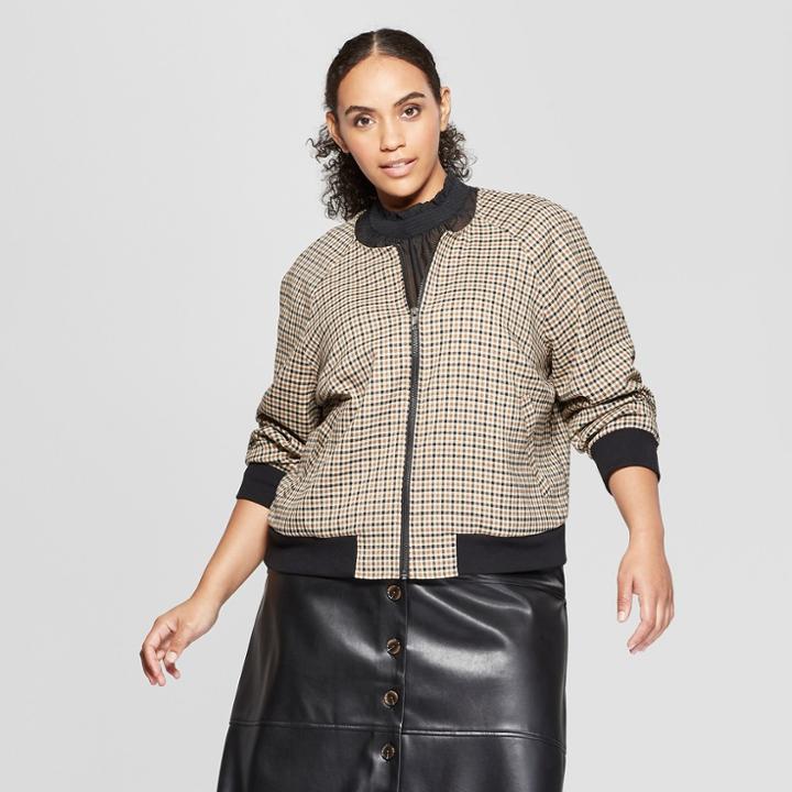 Women's Plus Size Plaid Bomber Jacket - Who What Wear Yellow/black