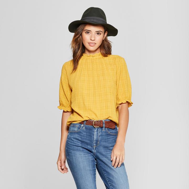 Women's High Neck Ruffle Blouse - Universal Thread Yellow