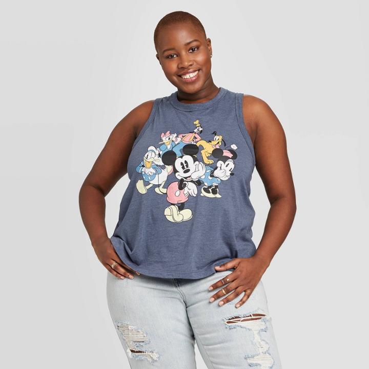 Women's Disney Mickey & Friends Plus Size Graphic Tank Top (juniors') - Light Blue Heather 1x, Women's,