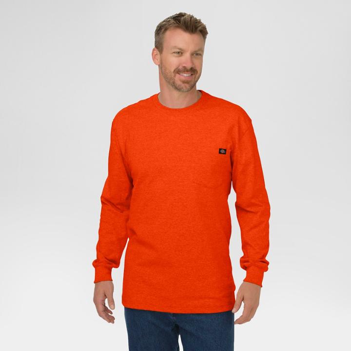 Dickies Men's Cotton Heavyweight Long Sleeve Pocket T-shirt- Orange M,
