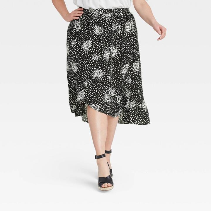 Women's Plus Size Polka Dot Maxi Wrap Skirt - Knox Rose Black