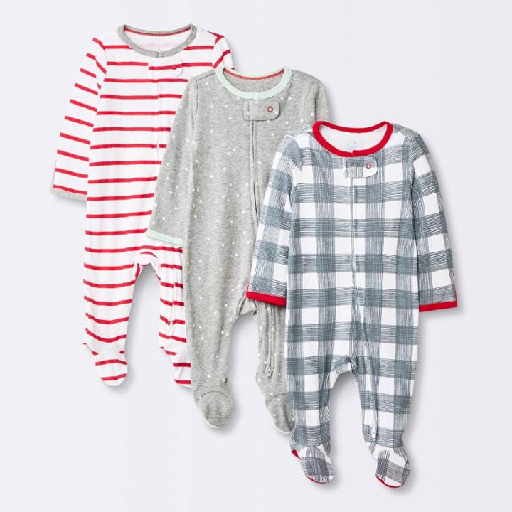 Baby 3pk Holiday Zip-up Sleep N' Play - Cloud Island Berry Red Newborn