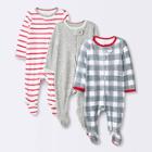 Baby 3pk Holiday Zip-up Sleep N' Play - Cloud Island Berry Red Newborn