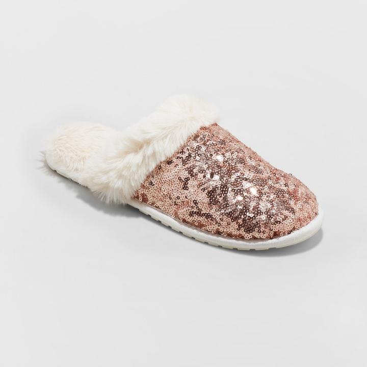 Women's Vikki Sequin Scuff Slipper - Xhilaration Champagne