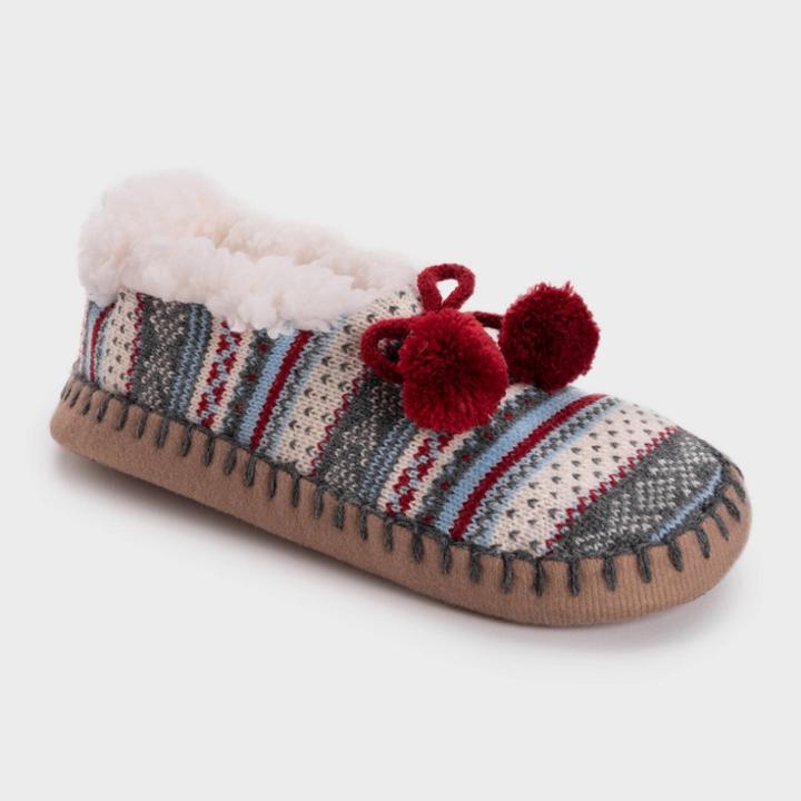 Muk Luks Women's Ballerina Slipper Socks With Pom Poms -