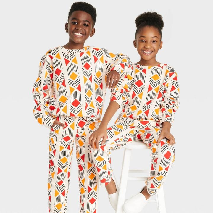 Ade + Ayo Black History Month Kids' Dusu Crewneck Pullover Sweater - Cream Abstract