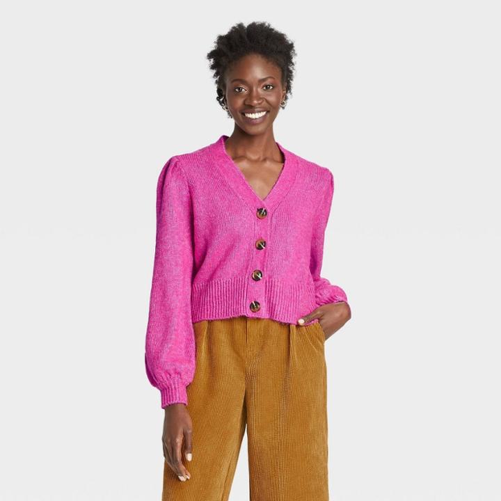 Women's Shruken Cardigan - Who What Wear Magenta