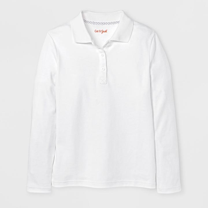 Girls' Long Sleeve Polo Shirt - Cat & Jack White