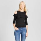 Women's Knit Cold Shoulder Long Sleeve T-shirt - Mossimo Supply Co. Black