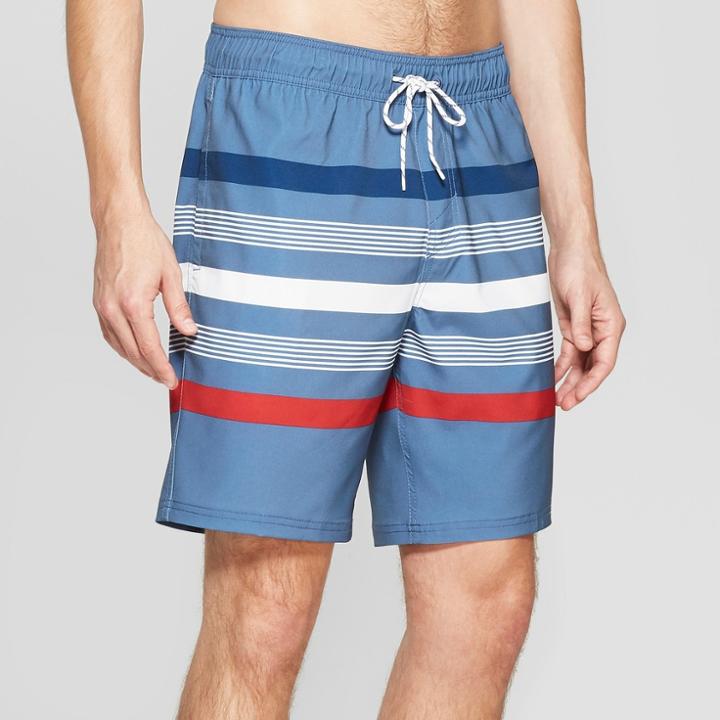 Men's 8 Striped Long Volley Board Shorts - Goodfellow & Co Shallow Blue