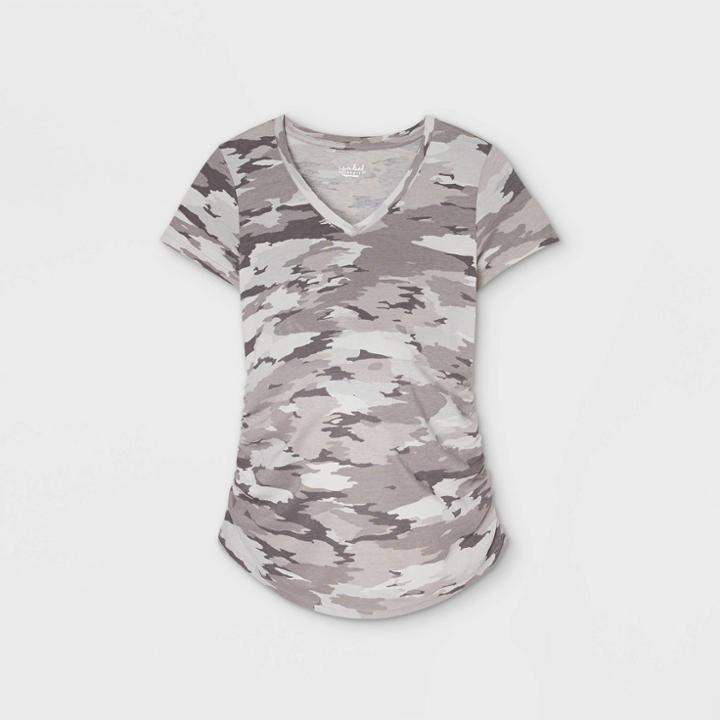 Maternity Camo Print Short Sleeve V-neck Side Shirred T-shirt - Isabel Maternity By Ingrid & Isabel Gray