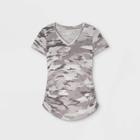 Maternity Camo Print Short Sleeve V-neck Side Shirred T-shirt - Isabel Maternity By Ingrid & Isabel Gray