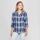 Women's Plaid Long Sleeve Embroidered Button-down Shirt - Knox Rose Blue