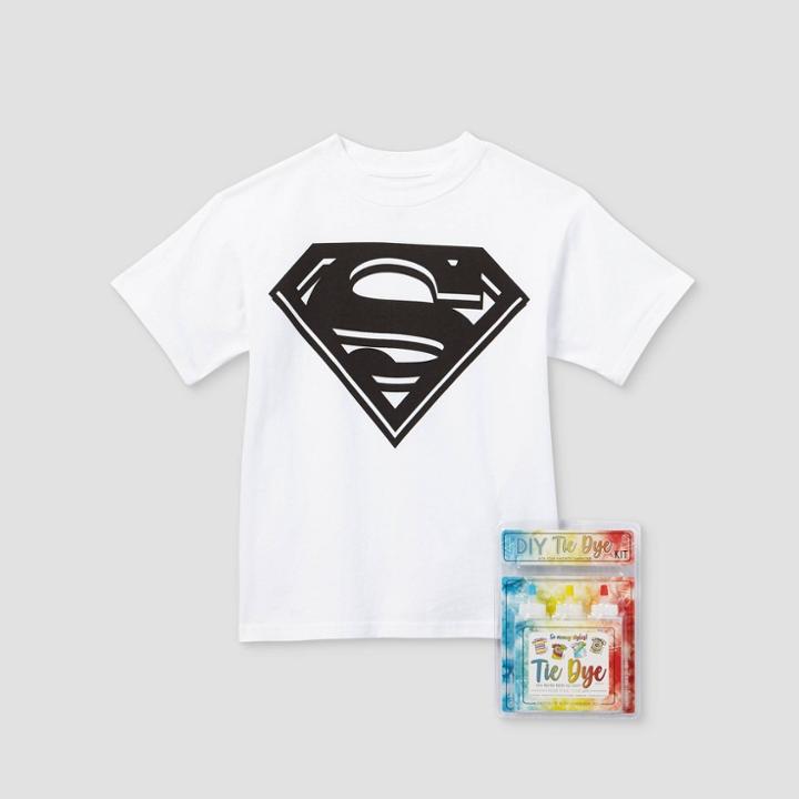 Kids' Dc Comics Superman Short Sleeve Graphic T-shirt With Tie-dye Kit - White