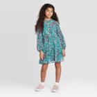 Girls' Long Sleeve Button-front Woven Tiered Dress - Art Class Teal S, Girl's, Size: