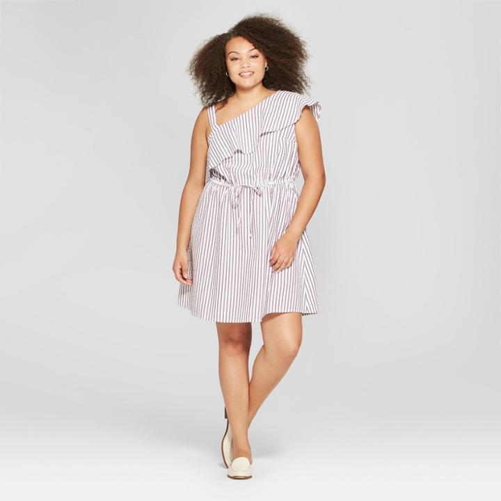 Women's Plus Size Striped Off The Shoulder Dress - Ava & Viv Purple/white X