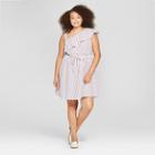 Women's Plus Size Striped Off The Shoulder Dress - Ava & Viv Purple/white X