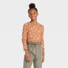 Girls' Henley Long Sleeve T-shirt - Art Class Rust Orange Floral