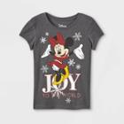 Girls' Minnie Mouse Joy To The World Short Sleeve Graphic T-shirt - Charcoal Gray