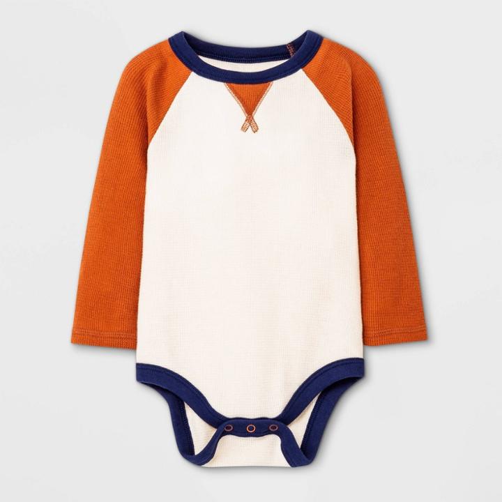 Baby Boys' Raglan Thermal Long Sleeve Bodysuit - Cat & Jack Orange Newborn