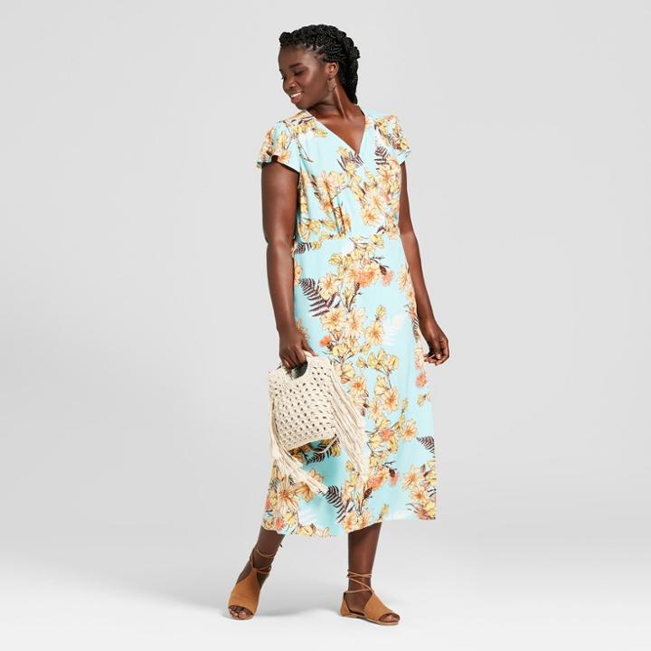Women's Plus Size Floral Print Short Sleeve Maxi Dress - Xhilaration Blue