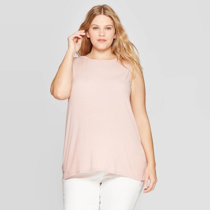 Women's Plus Size Crewneck Tank With Cross Over Shoulder - Ava & Viv Pink 4x,