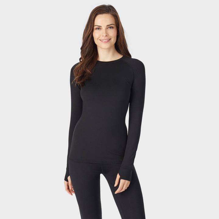 Warm Essentials By Cuddl Duds Women's Active Thermal Crewneck Top - Black