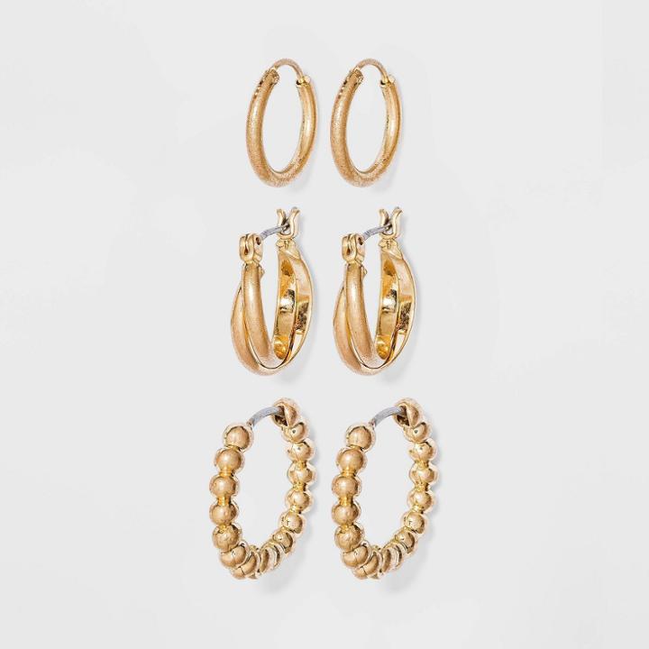 Bead And Twister Hoop Earrings - Universal Thread Gold