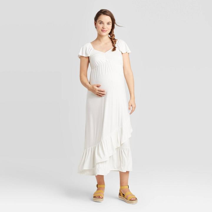 Maternity Short Sleeve Knit Maxi Dress - Isabel Maternity By Ingrid & Isabel Cream Xs, Women's, Beige