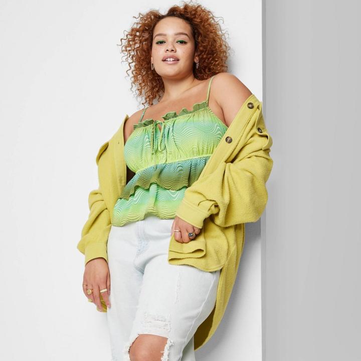 Women's Plus Size Tiered Ruffle Tank Top - Wild Fable Green Wave Print