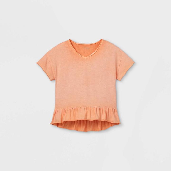 Girls' Drapey Peplum Short Sleeve Top - Art Class Orange
